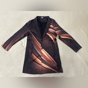 Men’s Lightweight Sport Jacket Modern Graphic Print Pockets Brown Size XL